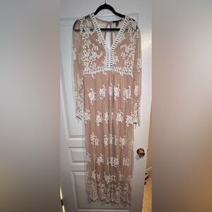 Cream and White Lace Maxi Dress